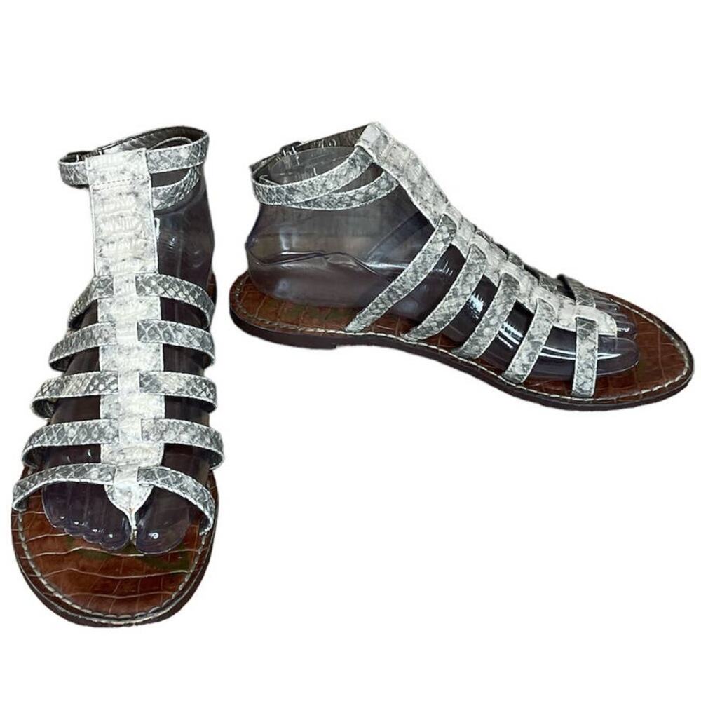 Sam Edelman Gilda Gladiator Sandals Gray Snake Reptile Print Size 8.5